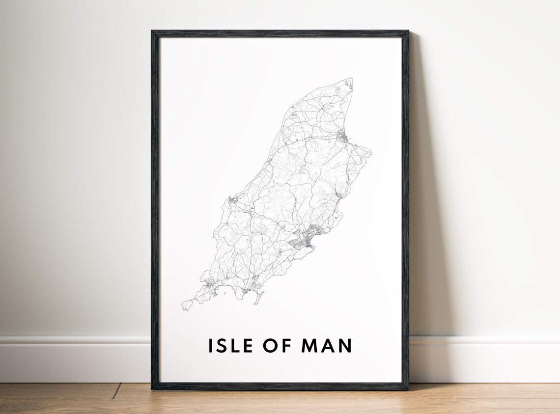 Isle Of Man Map Print Poster Black And White Wall Art Sketch