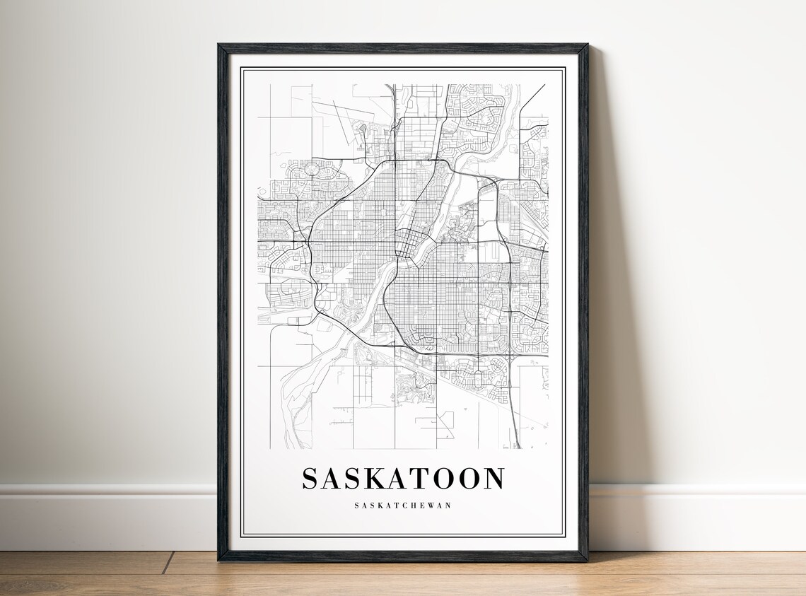 Saskatoon Saskatchewan Map Print, Black and White Sketch - Image 5