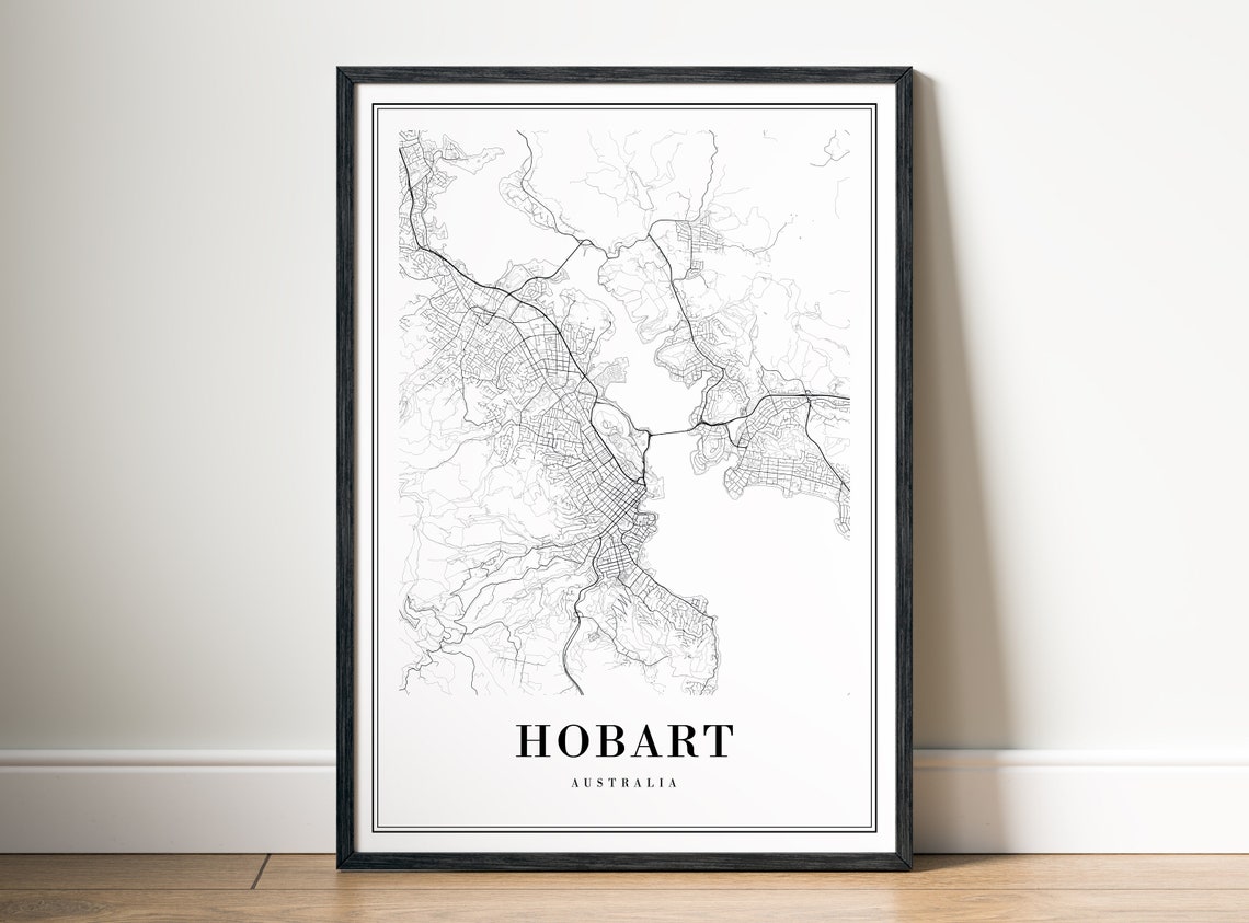 Hobart Australia City Street Map Minimal Black White Map Wall Print - Image 5