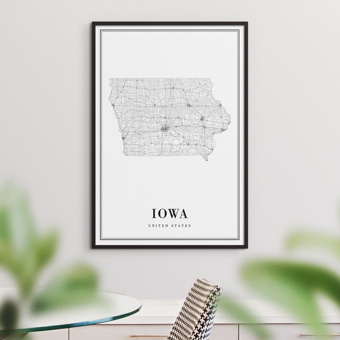 Iowa State Map Poster, Black And White Sketch Map - Image 3