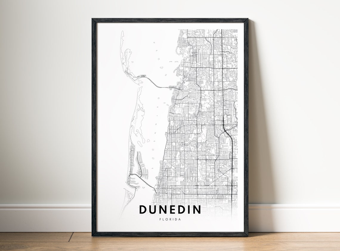 Dunedin Florida Minimalist Black Line City Street Map Poster