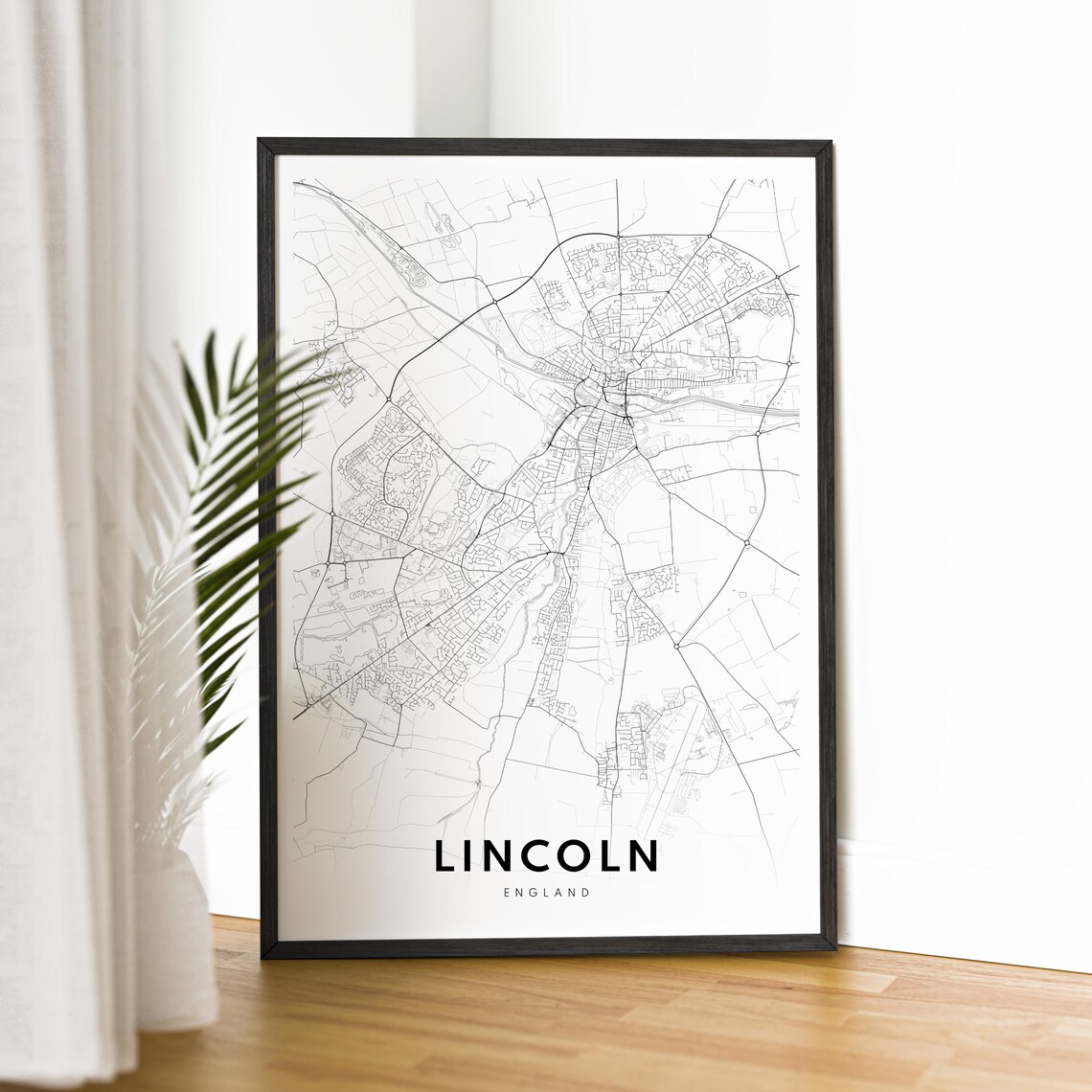 Lincoln England Black And White Minimalist City Map Line Art Poster - Image 2