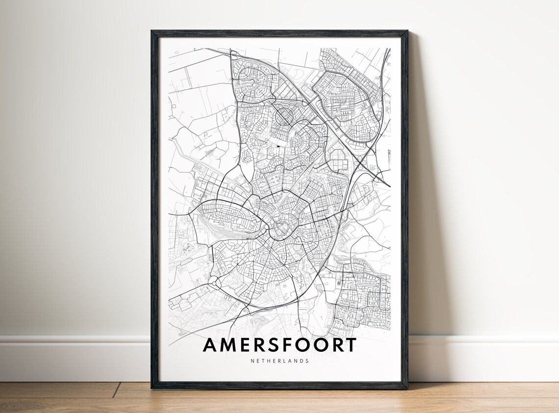 Amersfoort Map Print Netherlands Poster Black And White Wall Art Sketch