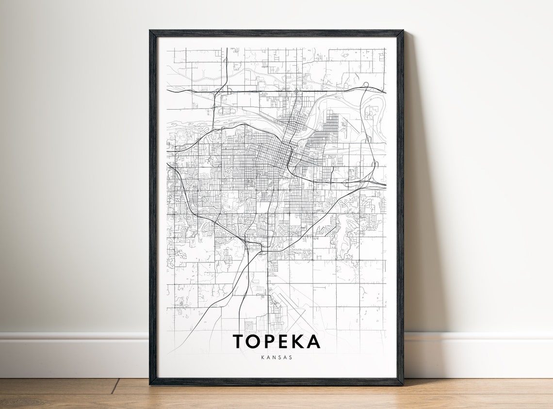 Topeka Kansas Minimalist Black and White City Street Map Poster