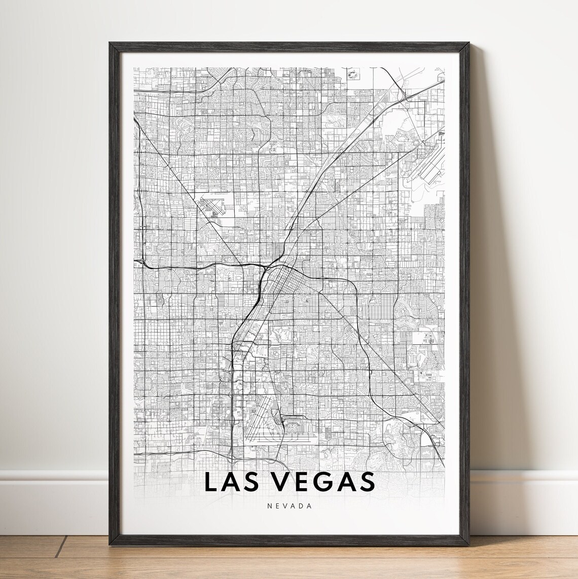 Las Vegas Map Art Print, Black And White Sketch