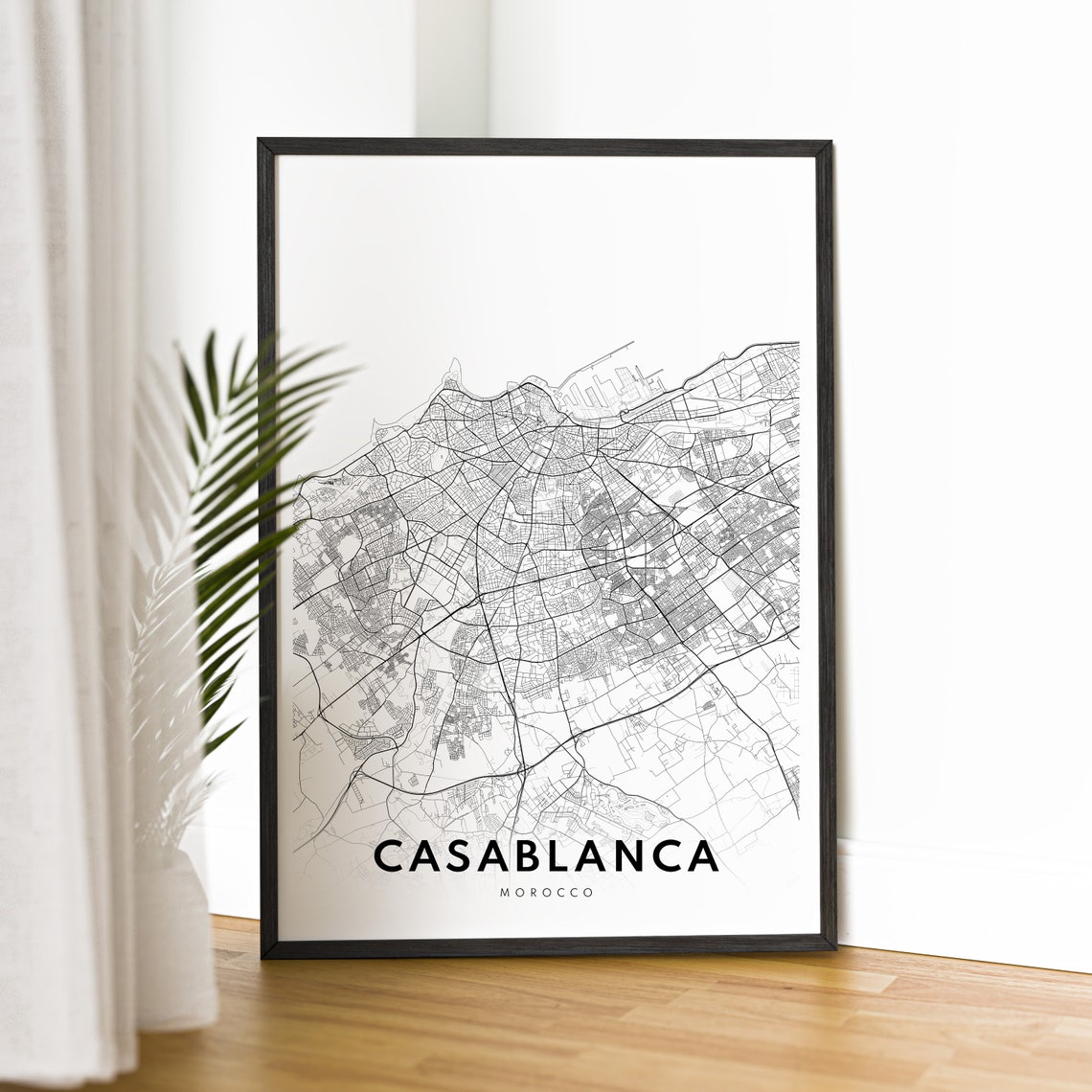 Casablanca Morocco Street Map Minimalist Black and White Poster - Image 2