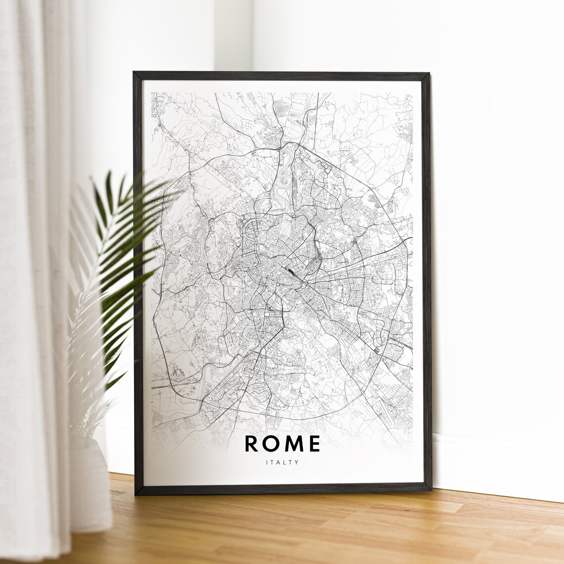 Rome Italy Minimalist Black and White City Street Map Poster - Image 4