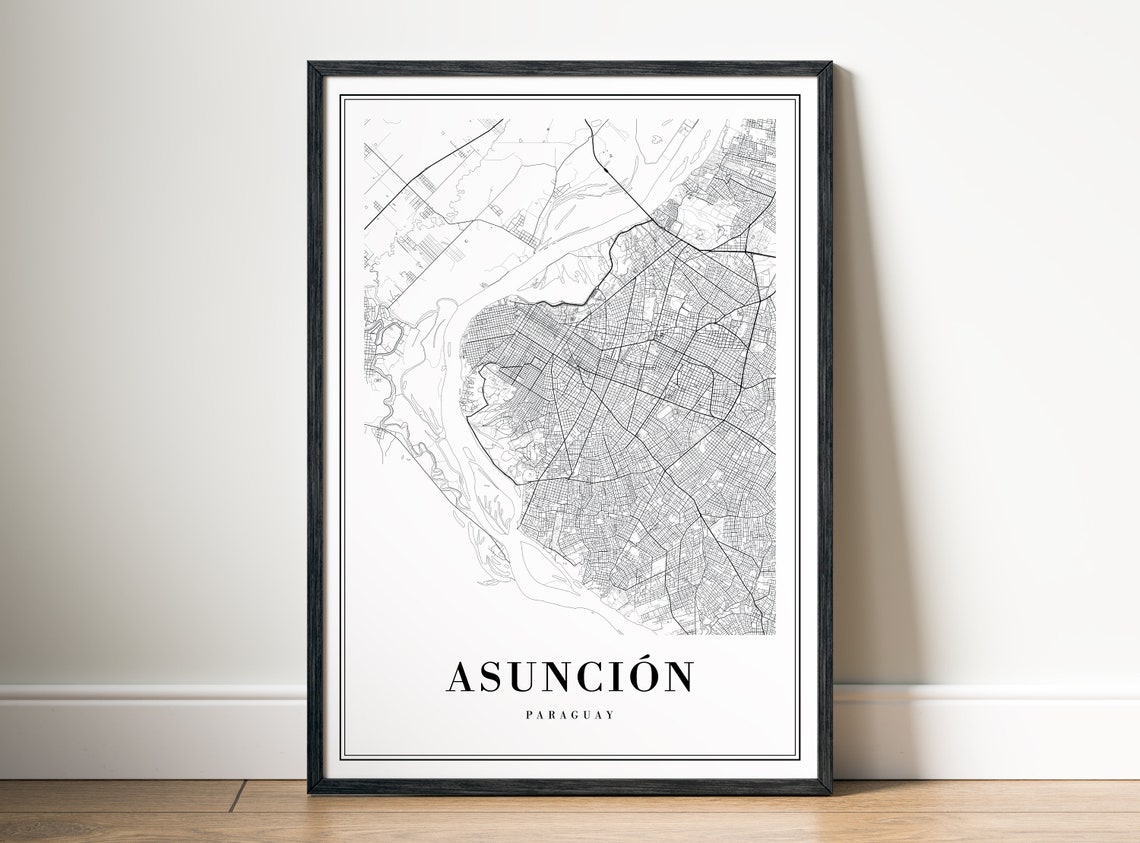 Asuncion Paraguay City Street Map Minimal Black White Map Wall Print - Image 5