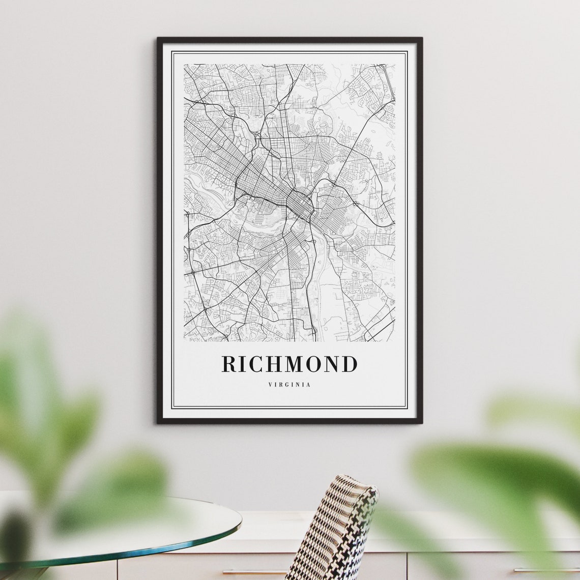 Richmond Virginia Black and White City Map Minimalist Wall Art - Image 3