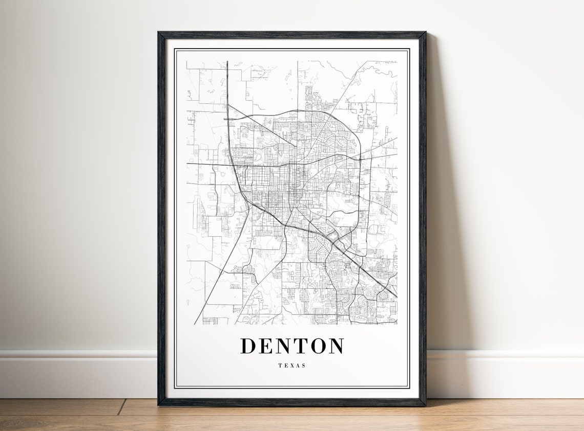 Denton Texas Minimalist Black and White City Map Line Art Poster - Image 5