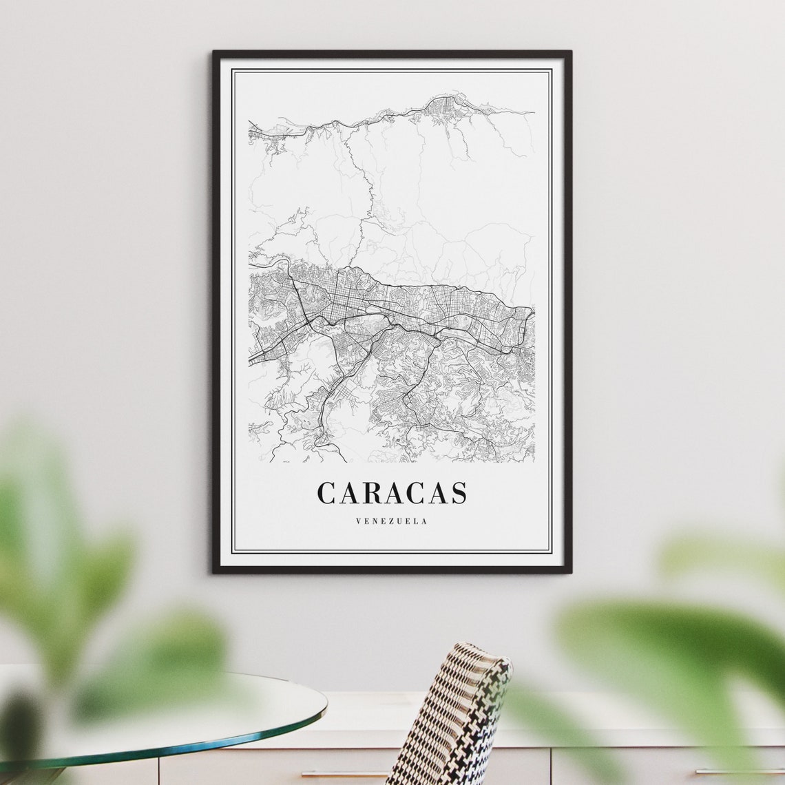 Caracas Venezuela Street Map Line Art Black and White Poster - Image 3