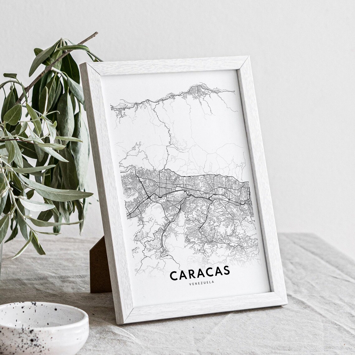Caracas Venezuela Street Map Line Art Black and White Poster - Image 2