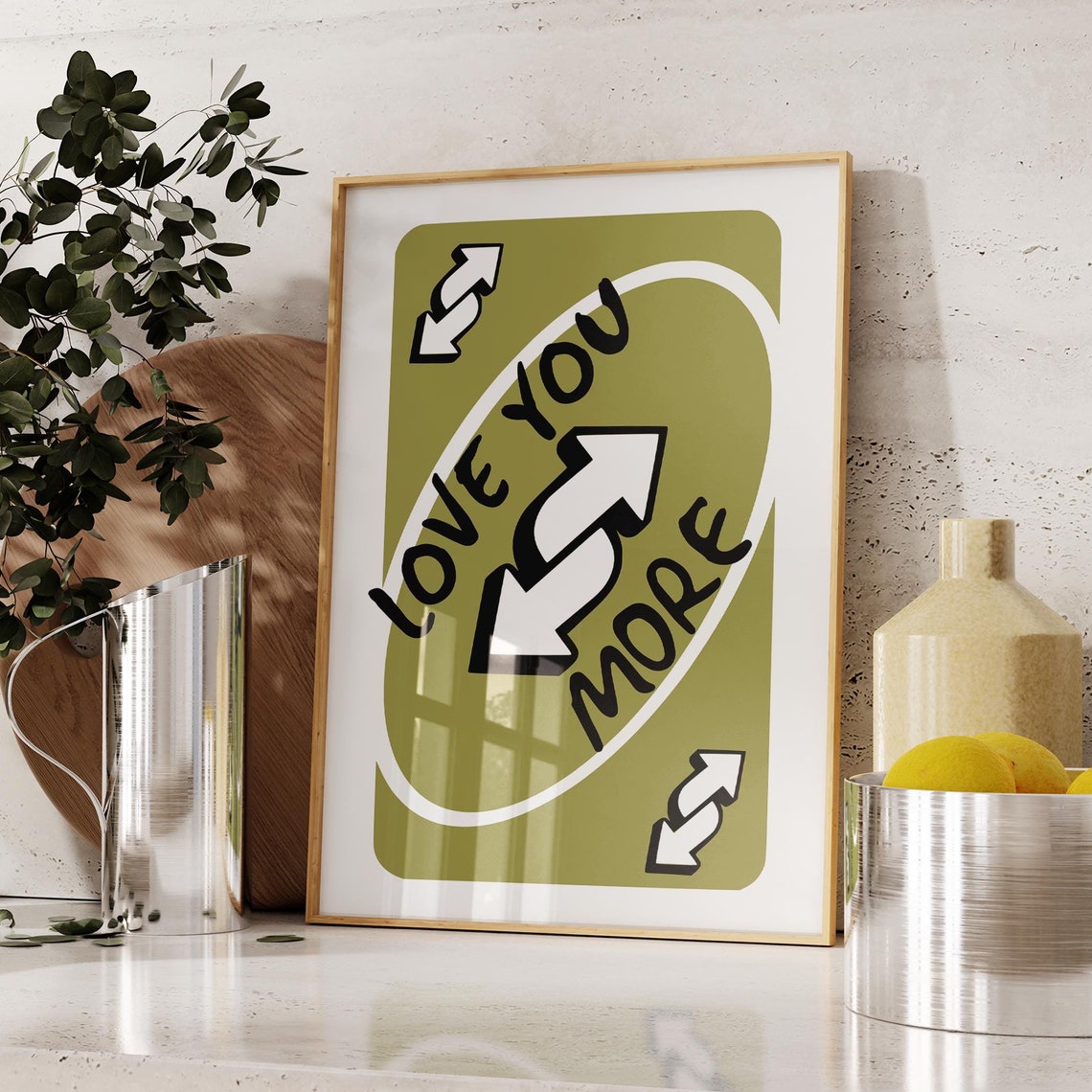 Trendy Love You More Print Sage Green Retro Wall Art Playing Card Poster Vintage Decor