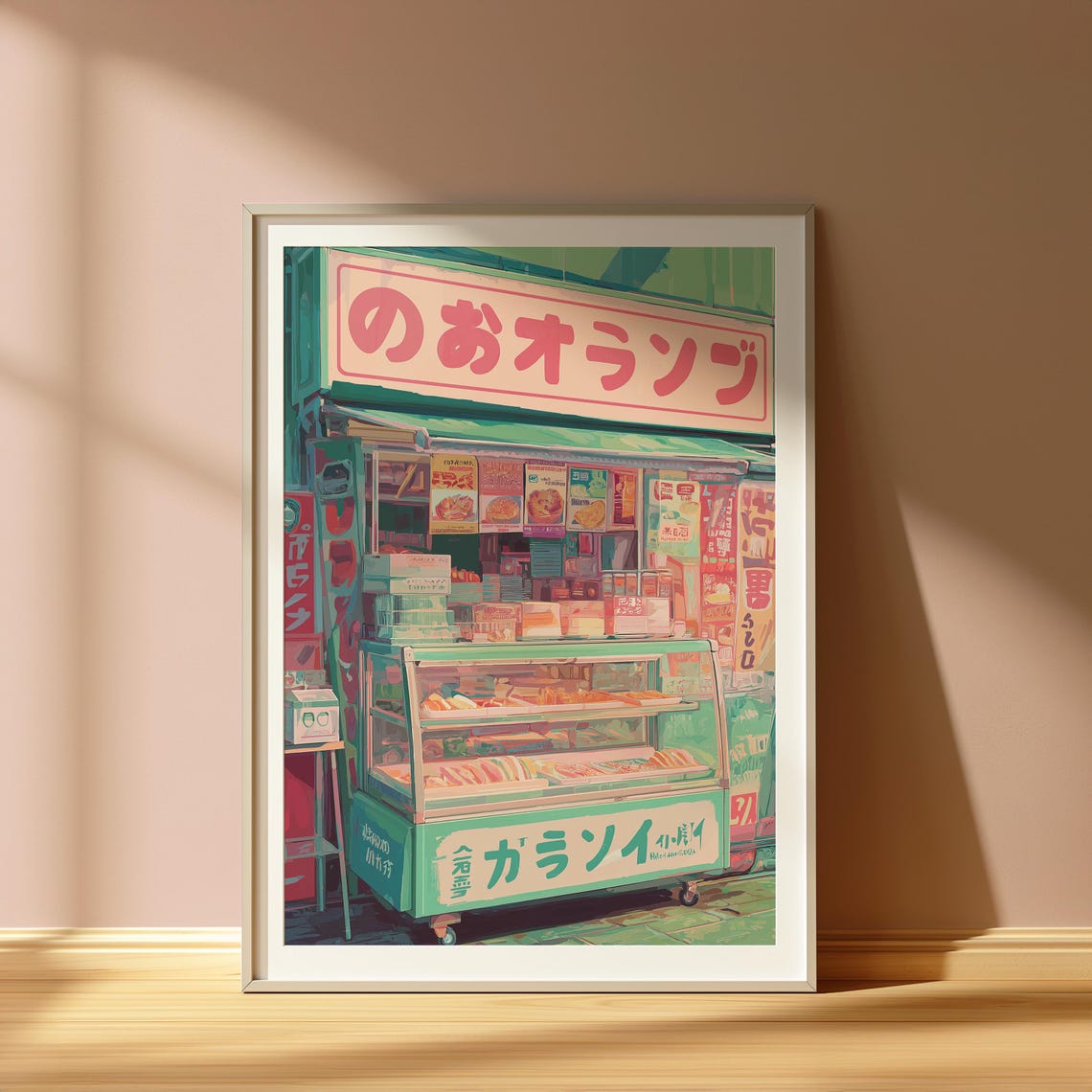 Retro Japanese Crepe Street Shop Mint Green Storefront Art Poster