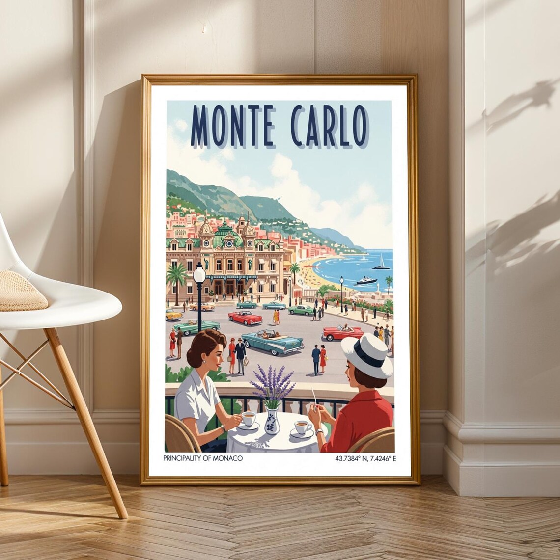 Monte Carlo Monaco Vintage Cars Retro Travel Poster Casino Riviera