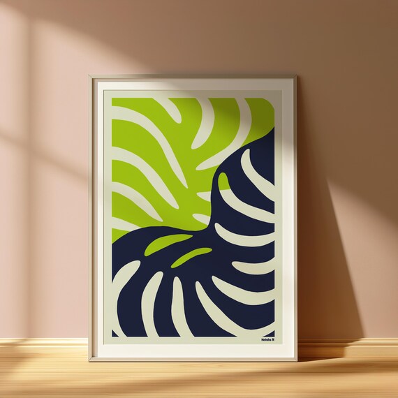 Green And Blue Leaf Art Print Modern Botanical Monstera Decor