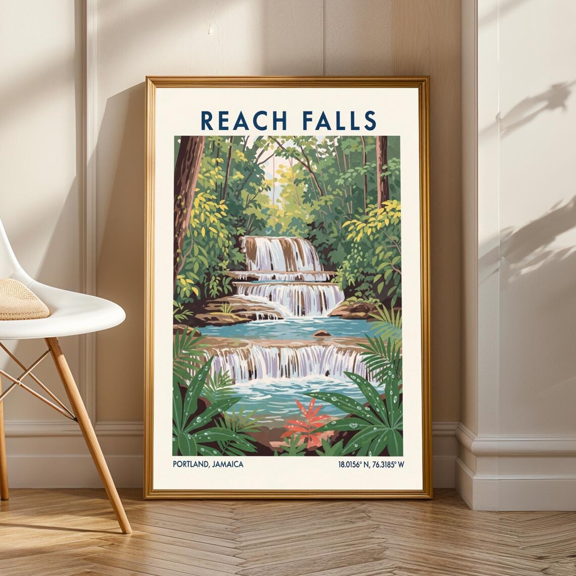 Reach Falls Jamaica Cascading Tropical Waterfall Travel Poster