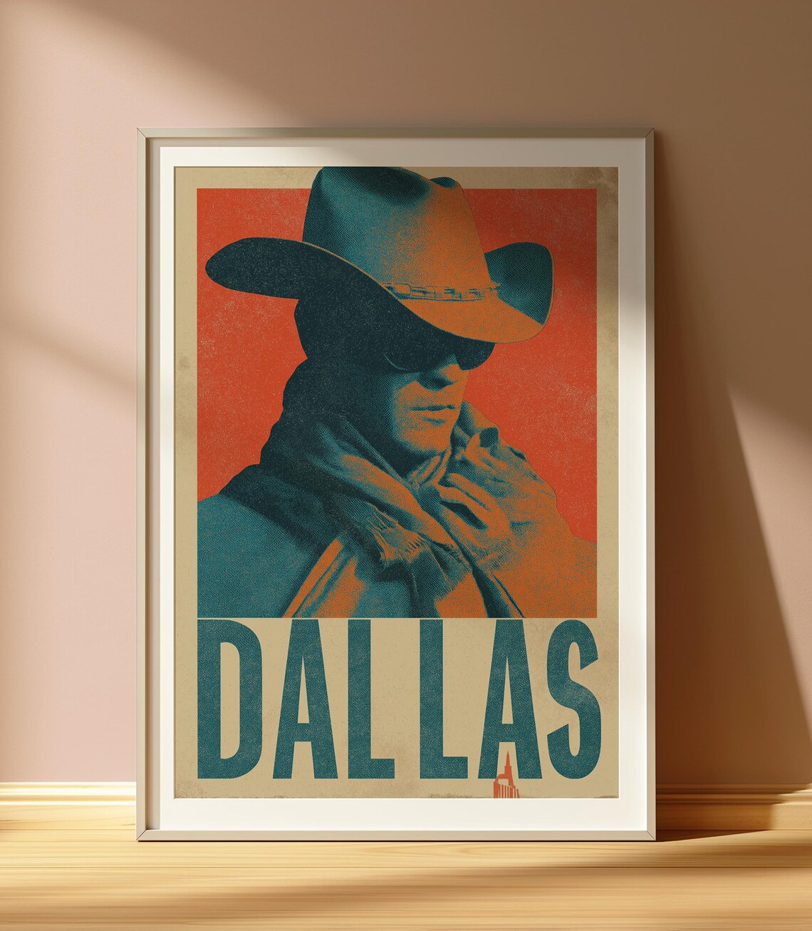 Vintage Dallas Cowboy Travel Poster In Retro Orange And Teal Duotone