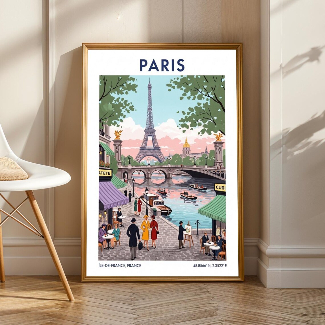 Paris Vintage Travel Poster, Eiffel Tower City Print