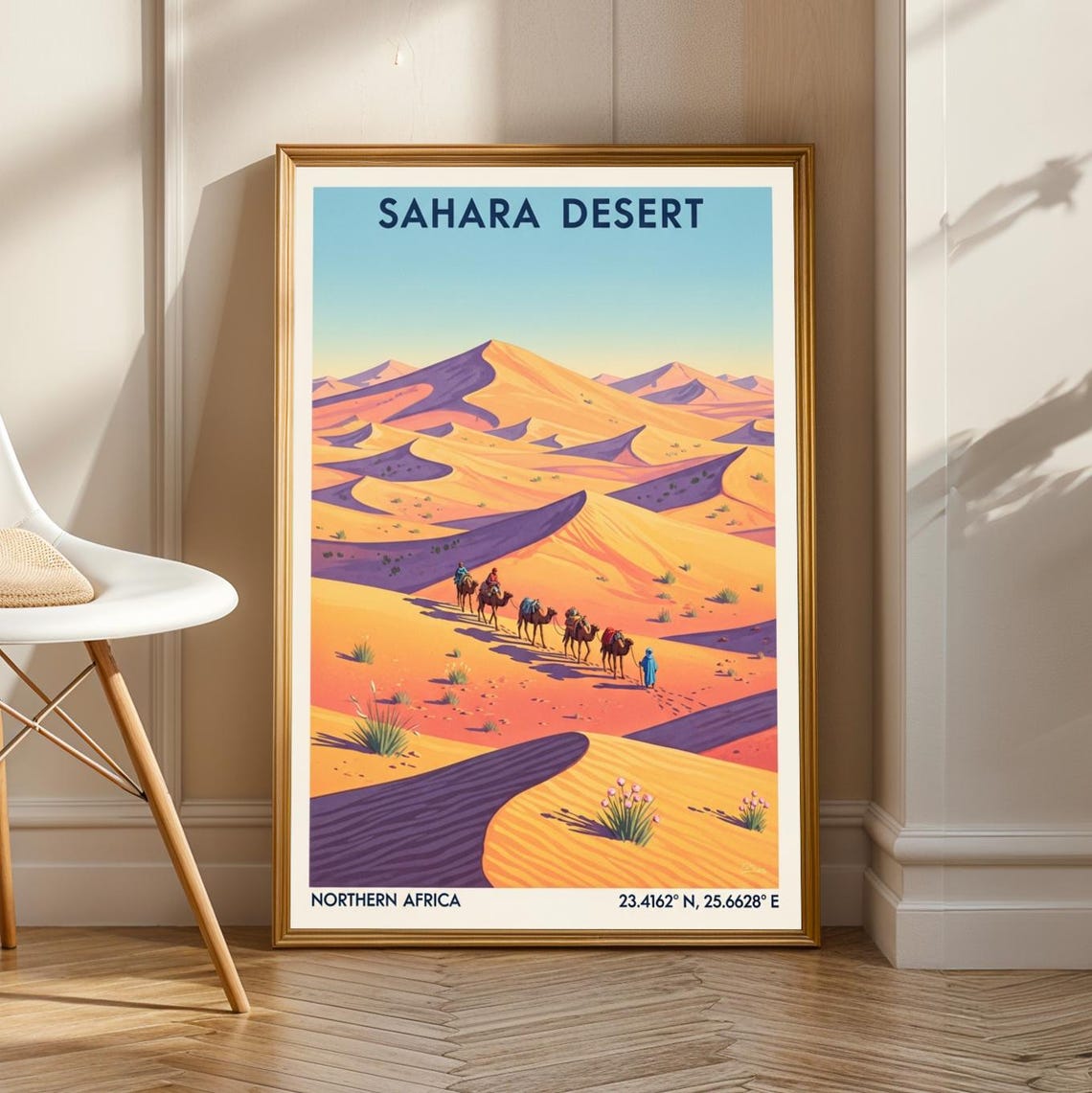 Sahara Desert Camel Caravan Sunset Vintage African Travel Poster