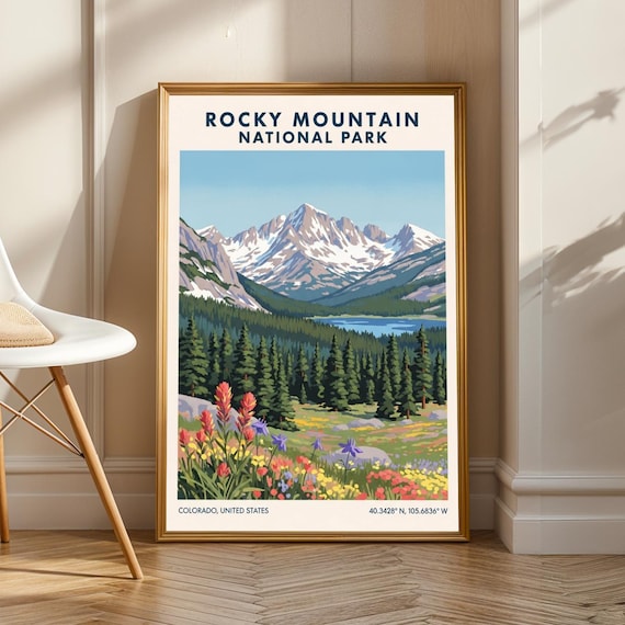 Rocky Mountain National Park Colorado Wildflowers Vintage Travel Poster