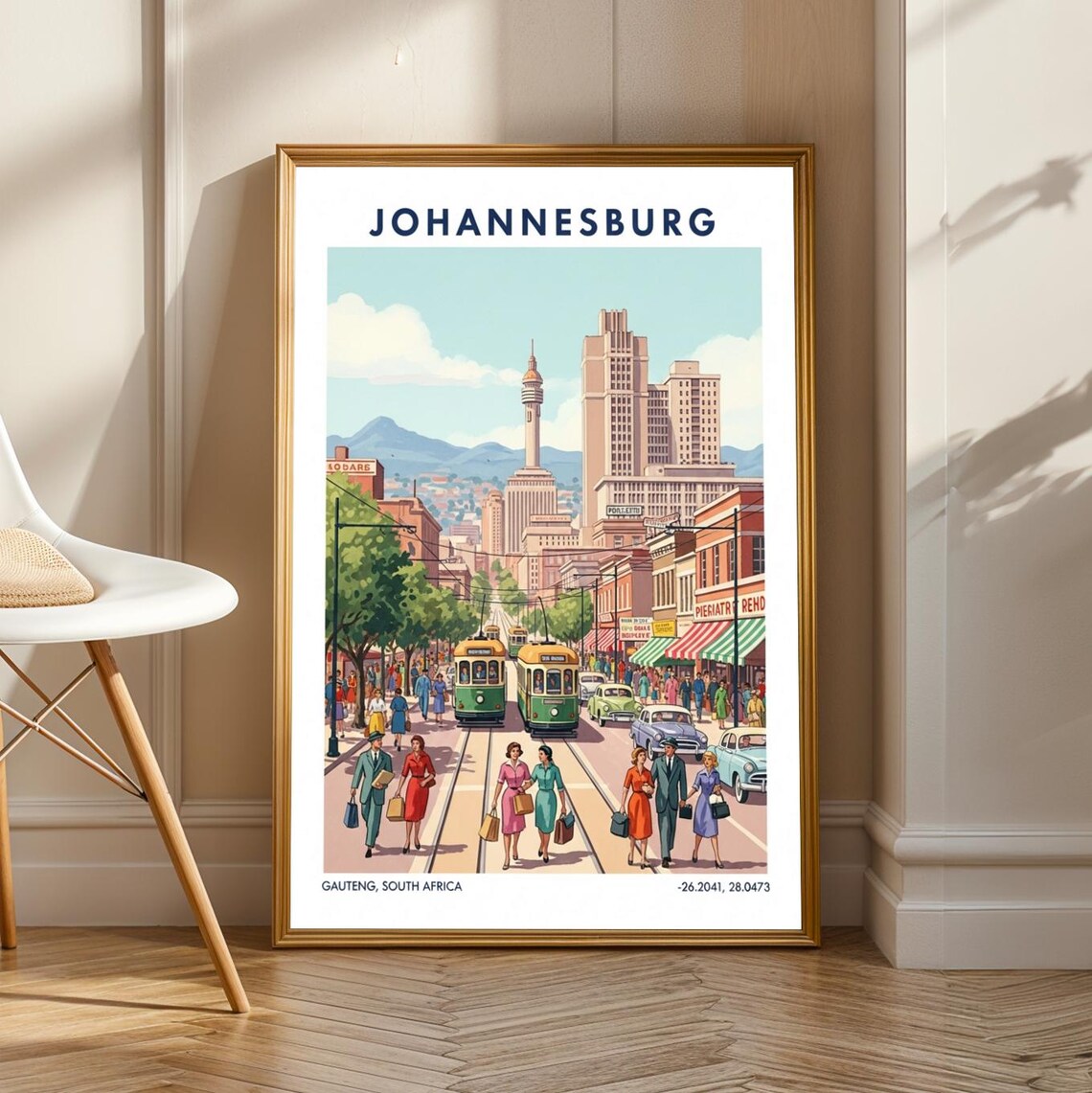Johannesburg Vintage Streetcar Cityscape Travel Poster Gauteng