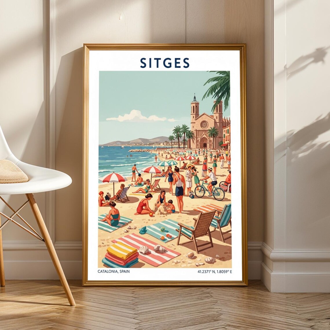 Sitges Beach Scene Vintage Travel Poster