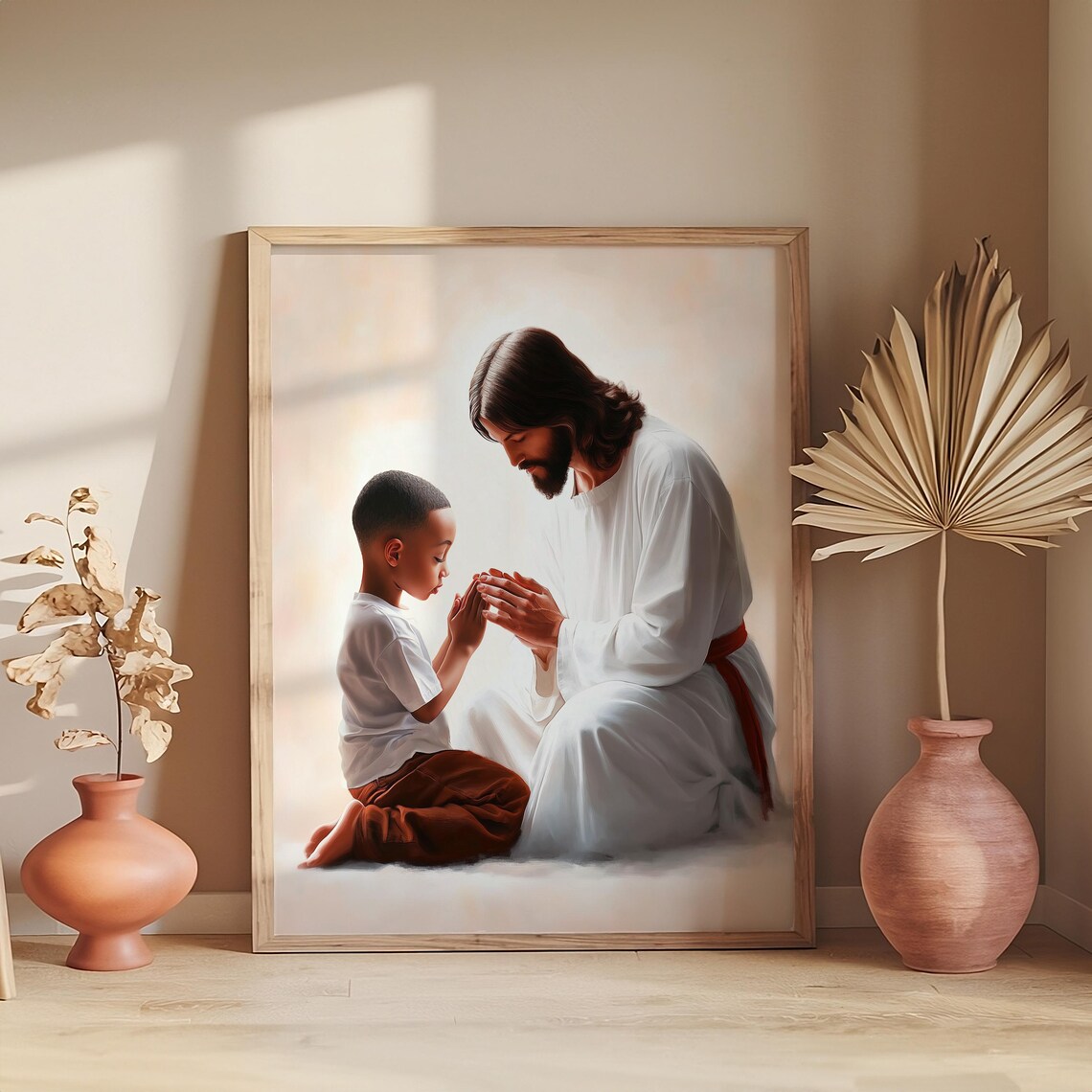 Jesus Praying Beside A Young Boy Christian Religious Art Poster - Image 2