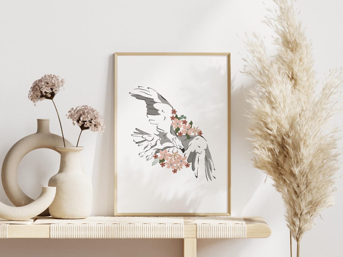Bohemian Hawk In Flight Blossom Floral Botanical Bird Poster - Image 3