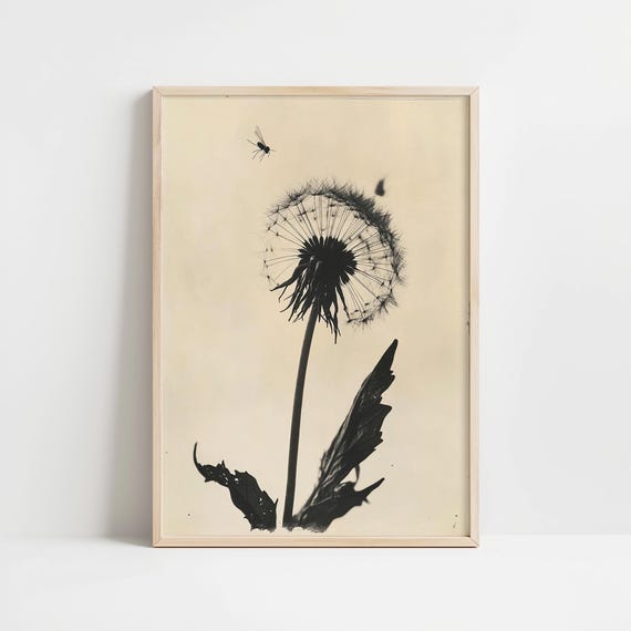 Dark Academia Dandelion Wall Art Print Vintage Moody Victorian Floral Poster Botanical Cottagecore Wall Print Farmhouse Wall Decor