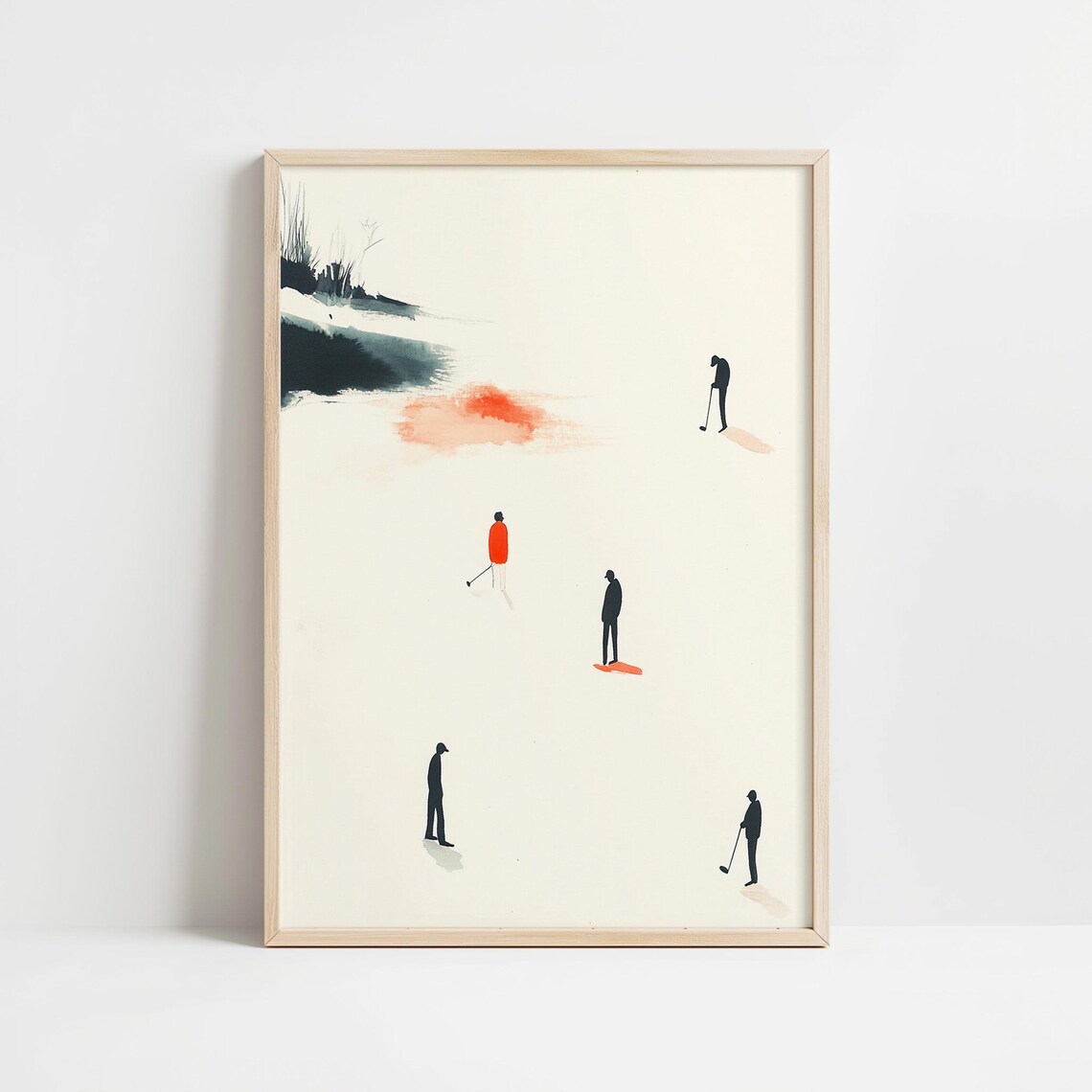 Tiny Golfers Wall Art Print Retro Minimalist Golf Poster Mini Golfers Watercolor Illustration Golf Tee Time Wall Decor