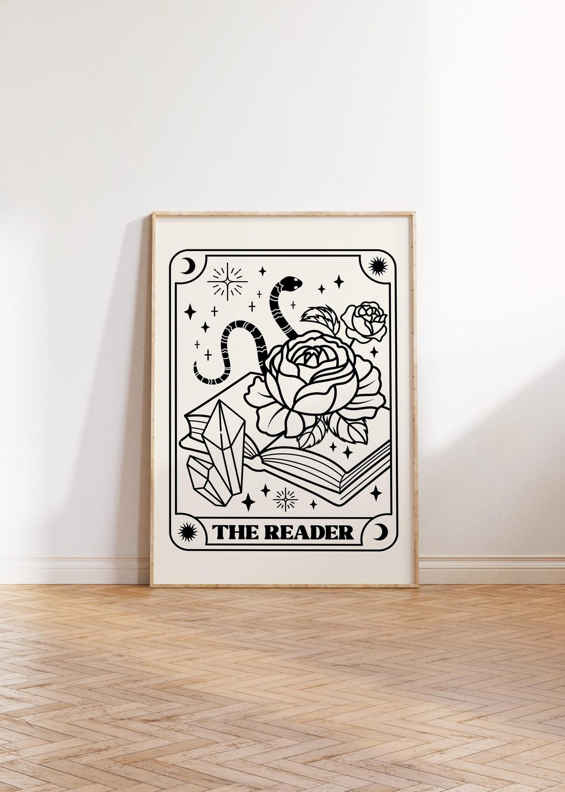 The Reader Tarot Card Bookish Crystal Snake Rose Celestial Wall Art - Image 3