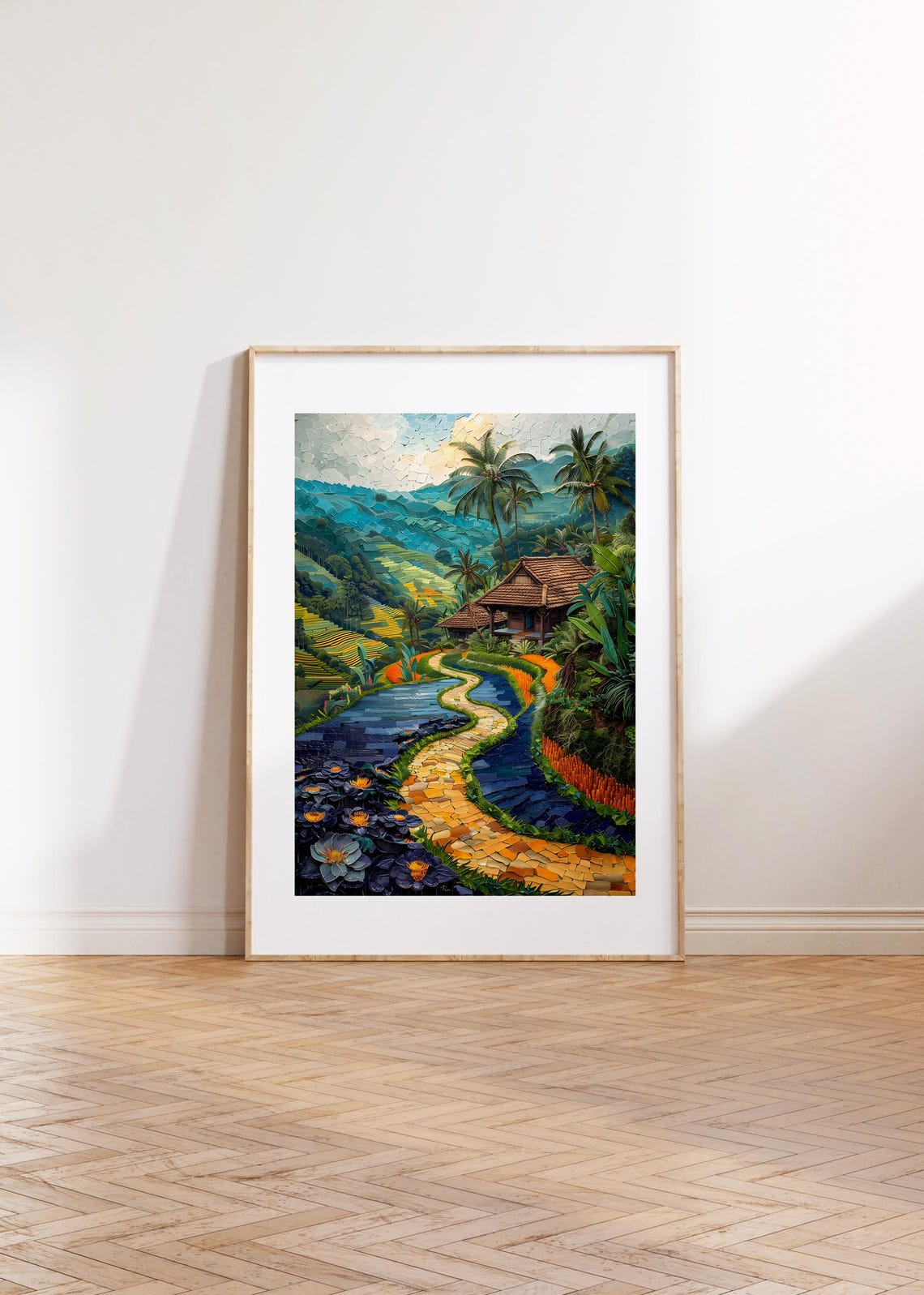 Bali Rice Terrace Mosaic Balinese Winding Hut Path Paradise Poster - Image 3