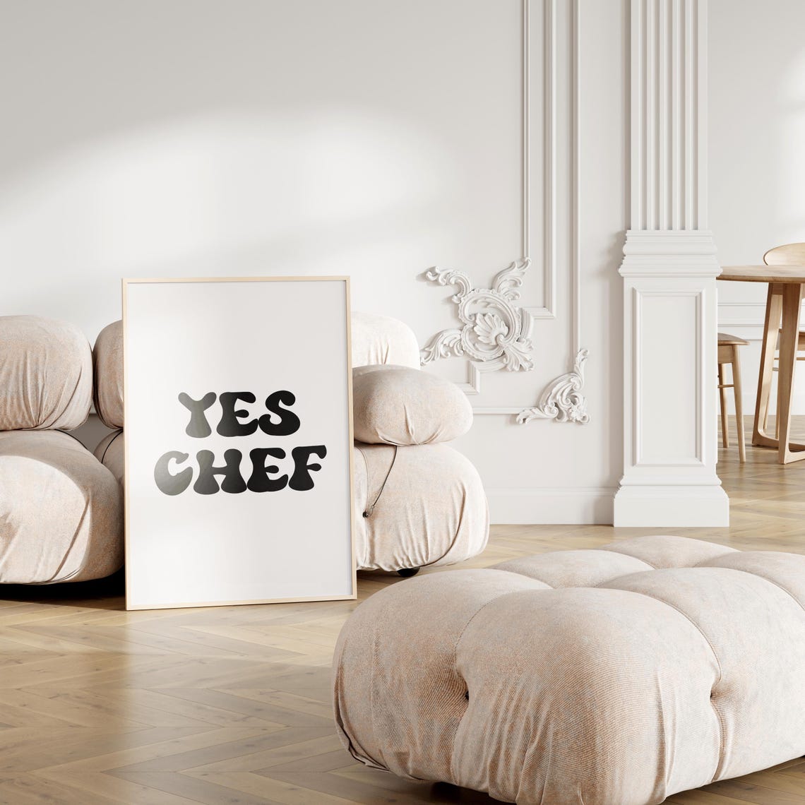 Yes Chef Retro Bubble Letter Kitchen Quote Fun Typography Poster - Image 2