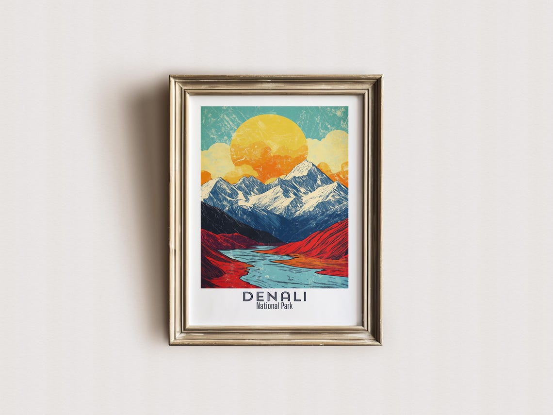 Denali National Park Alaska Sunset Peaks And Wild River Poster - Image 2
