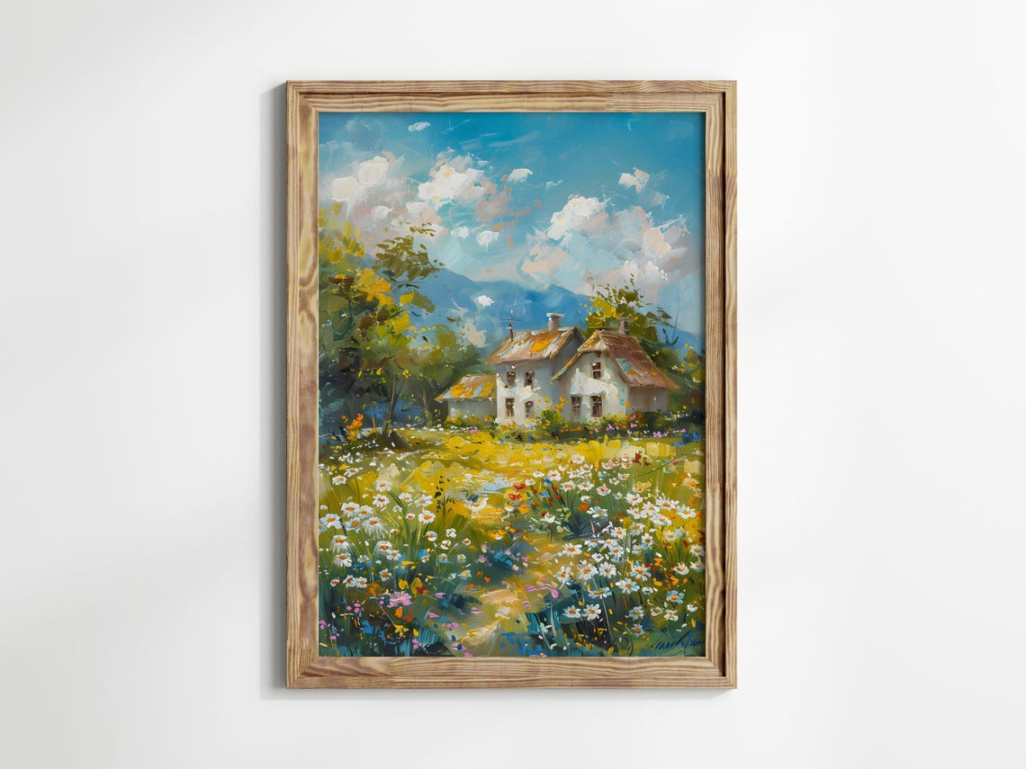 Idyllic Cottage in Bloom Surrounded by Wildflower Meadow Art Print - Image 3