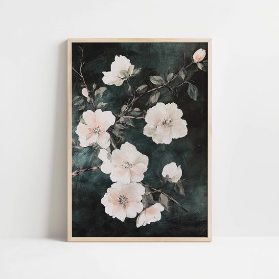 Floral Moody Dark Academia Wall Art Painting Whimsigoth Botanical Oil Painting Vintage Cottagecore Decor Maximalist Print