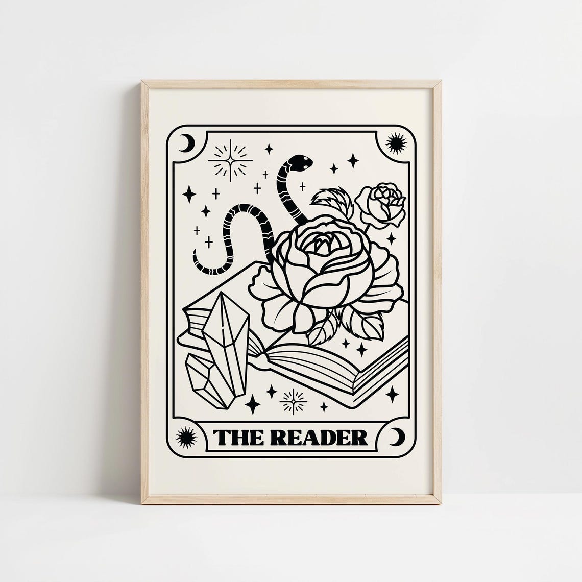The Reader Tarot Card Bookish Crystal Snake Rose Celestial Wall Art
