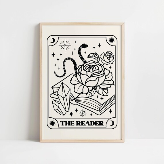 The Reader Tarot Card Bookish Crystal Snake Rose Celestial Wall Art