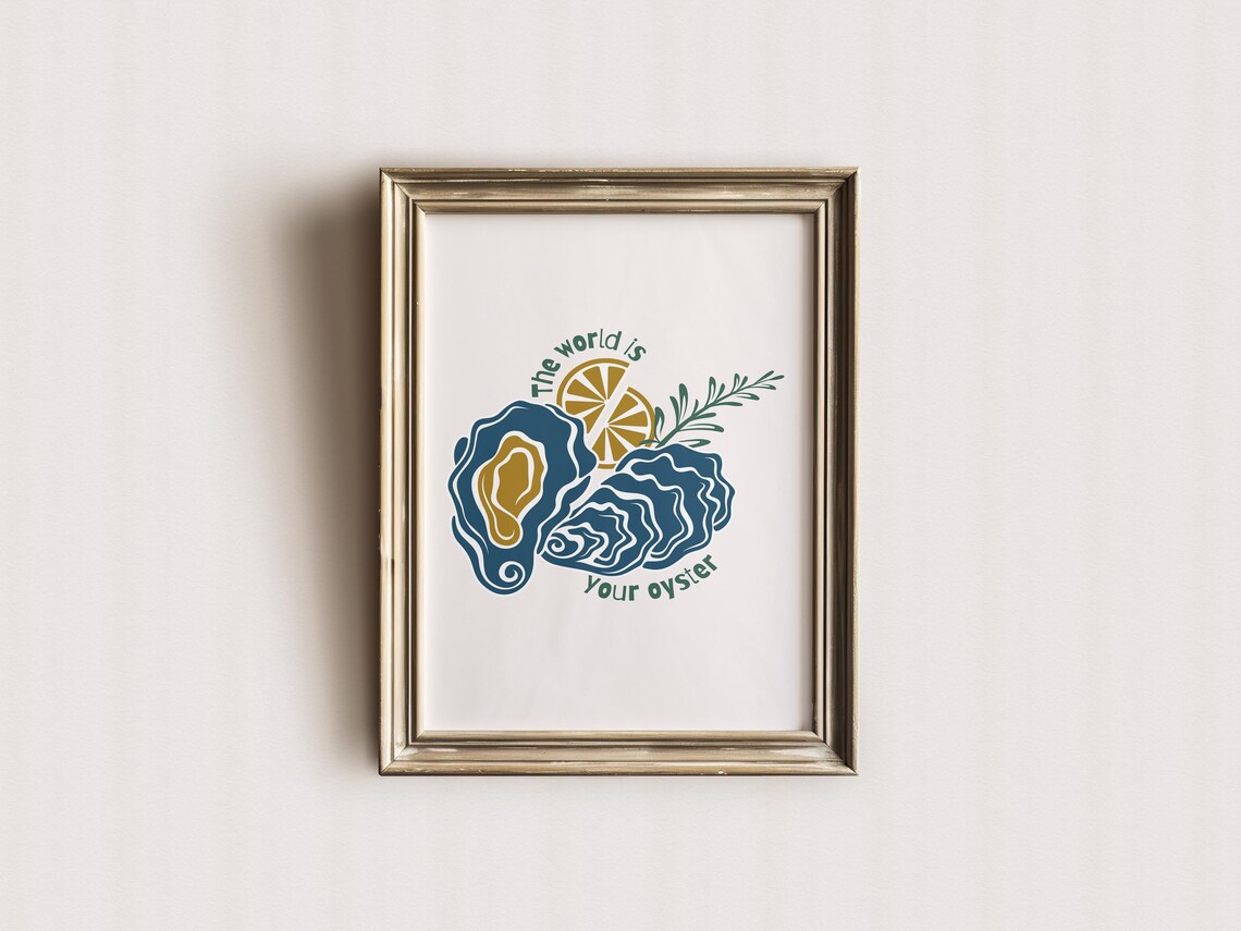 The World Is Your Oyster Blue Oyster Lemon Illustration Art Poster - Image 2