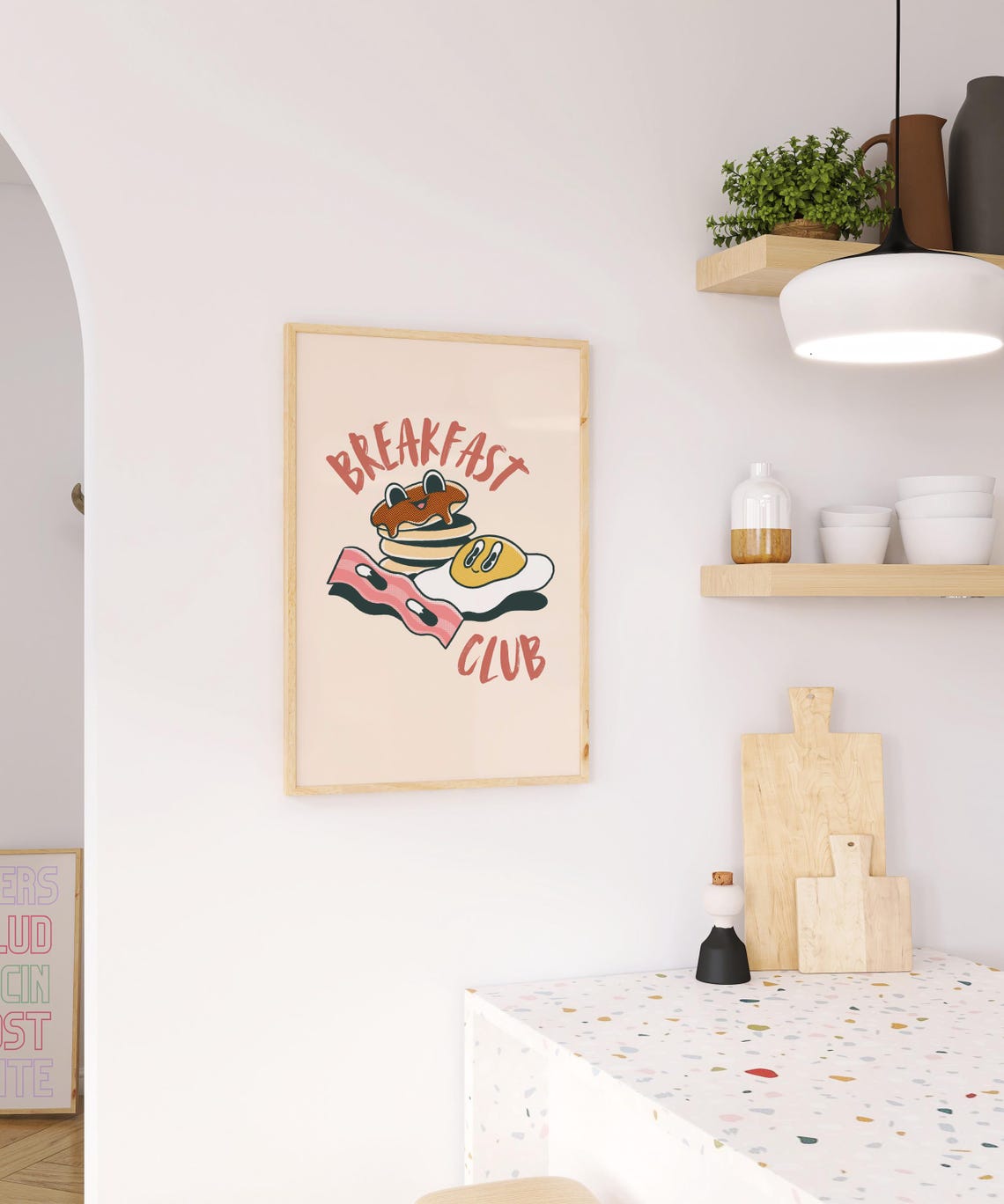 Breakfast Club Cute Smiling Pancakes Bacon Eggs Kitchen Art Poster - Image 3