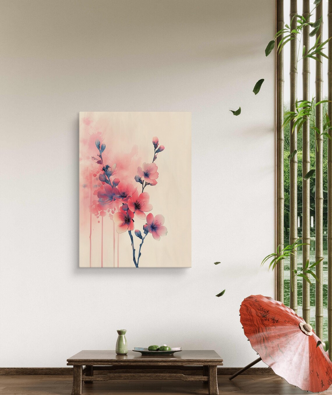 Zen Cherry Blossom Pink Watercolor Minimalist Asian Floral Art Poster - Image 5