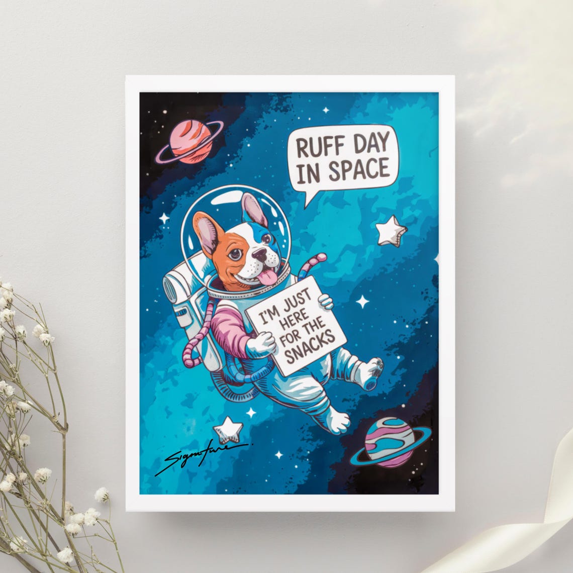 Funny Dog Poster Space Astronaut French Bulldog Wall Art Cute Dog Illustration Colorful Watercolor Dog Print For Pet Lovers - Image 3