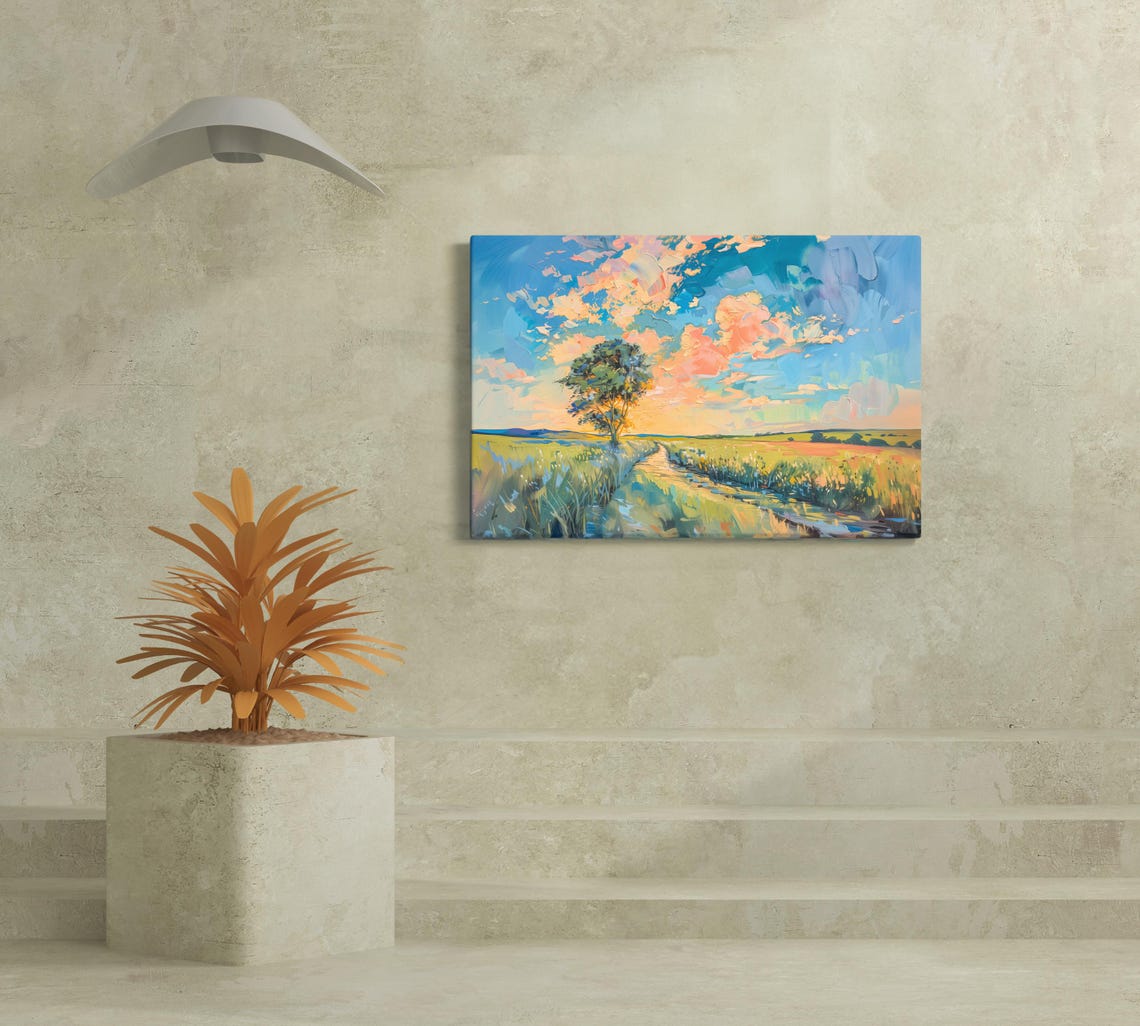 Vibrant Sunset Countryside Pathway Impressionist Print Inspired By Monet Peaceful Rural Scenery Wall Art - Image 4