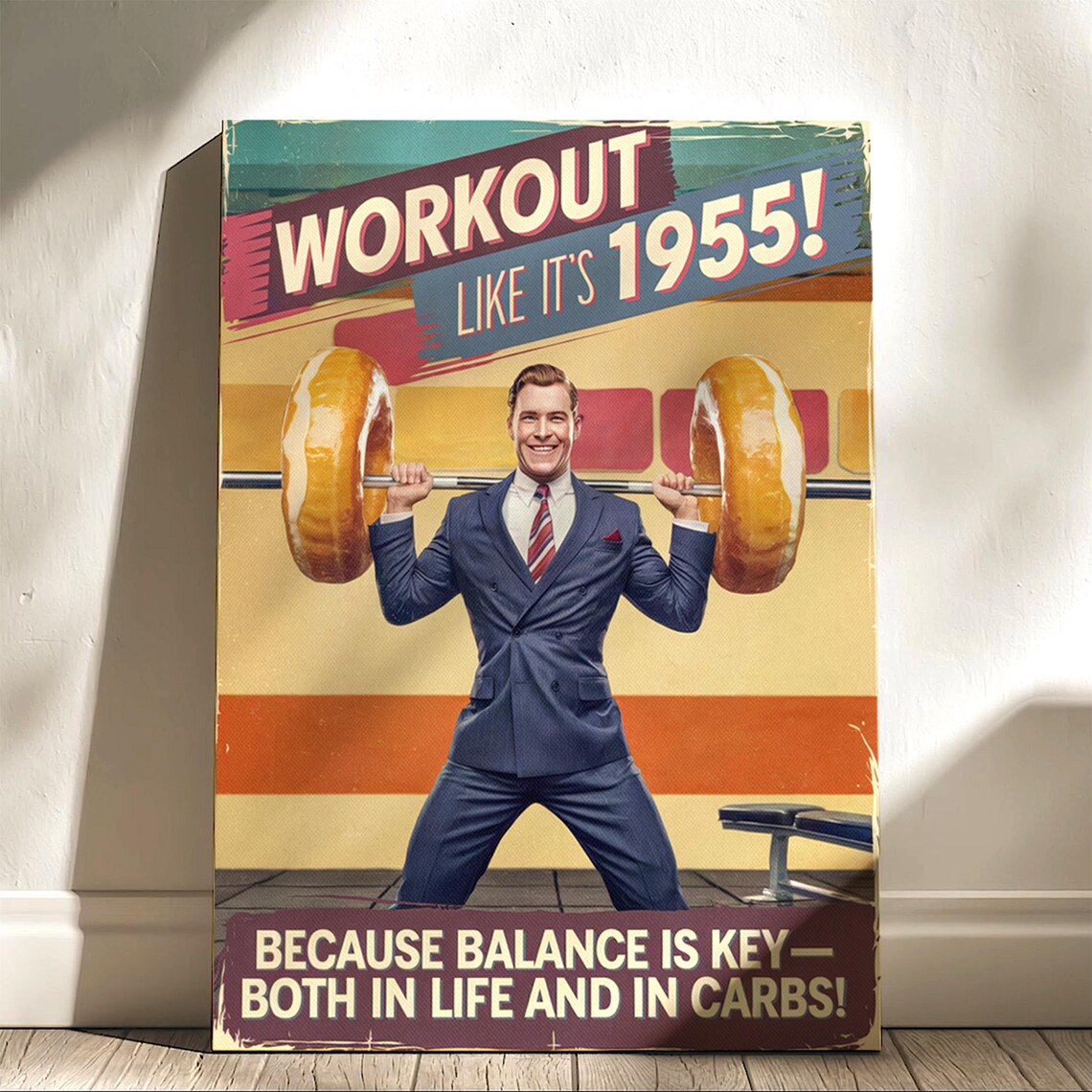 Workout Like Its 1955 Funny Retro Gym Donut Barbell Vintage Poster