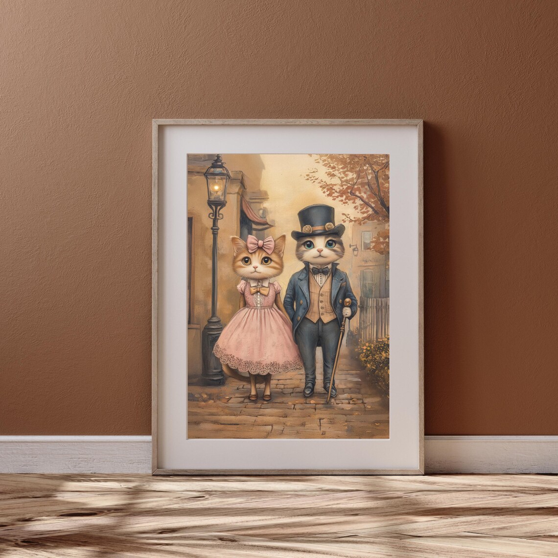 Victorian Cat Couple Portrait Autumn Street Vintage Animal Wall Art Poster - Image 3