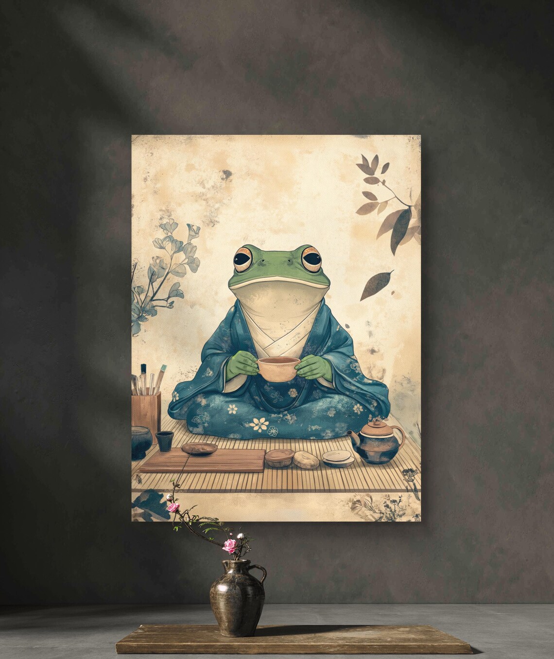 Tea Ceremony Frog, Cottagecore Vintage Art Print