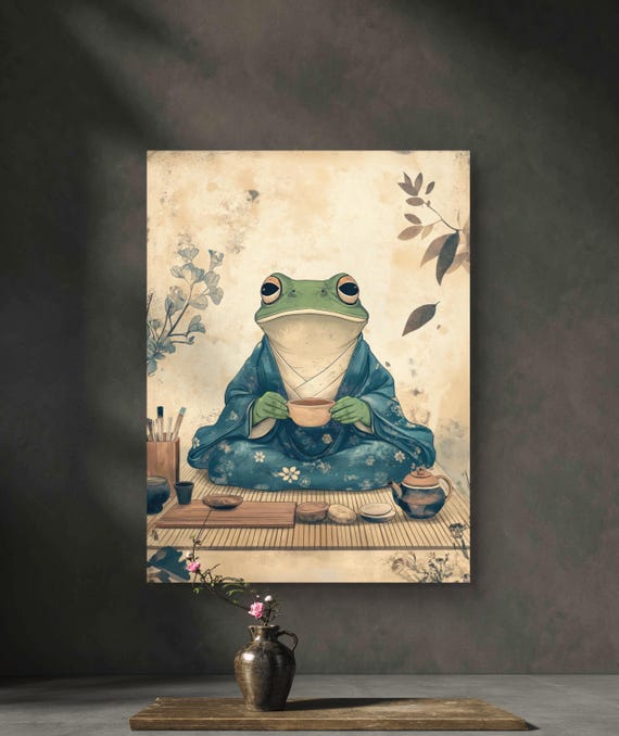 Tea Ceremony Frog, Cottagecore Vintage Art Print