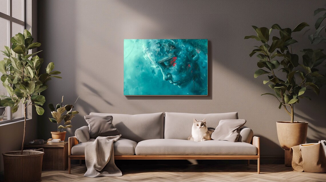 Melancholic Aquamarine Abstract Textured Wall Art For Scandinavian Decor Cool Blue Moody Interior Print Dark Interior Theme - Image 4