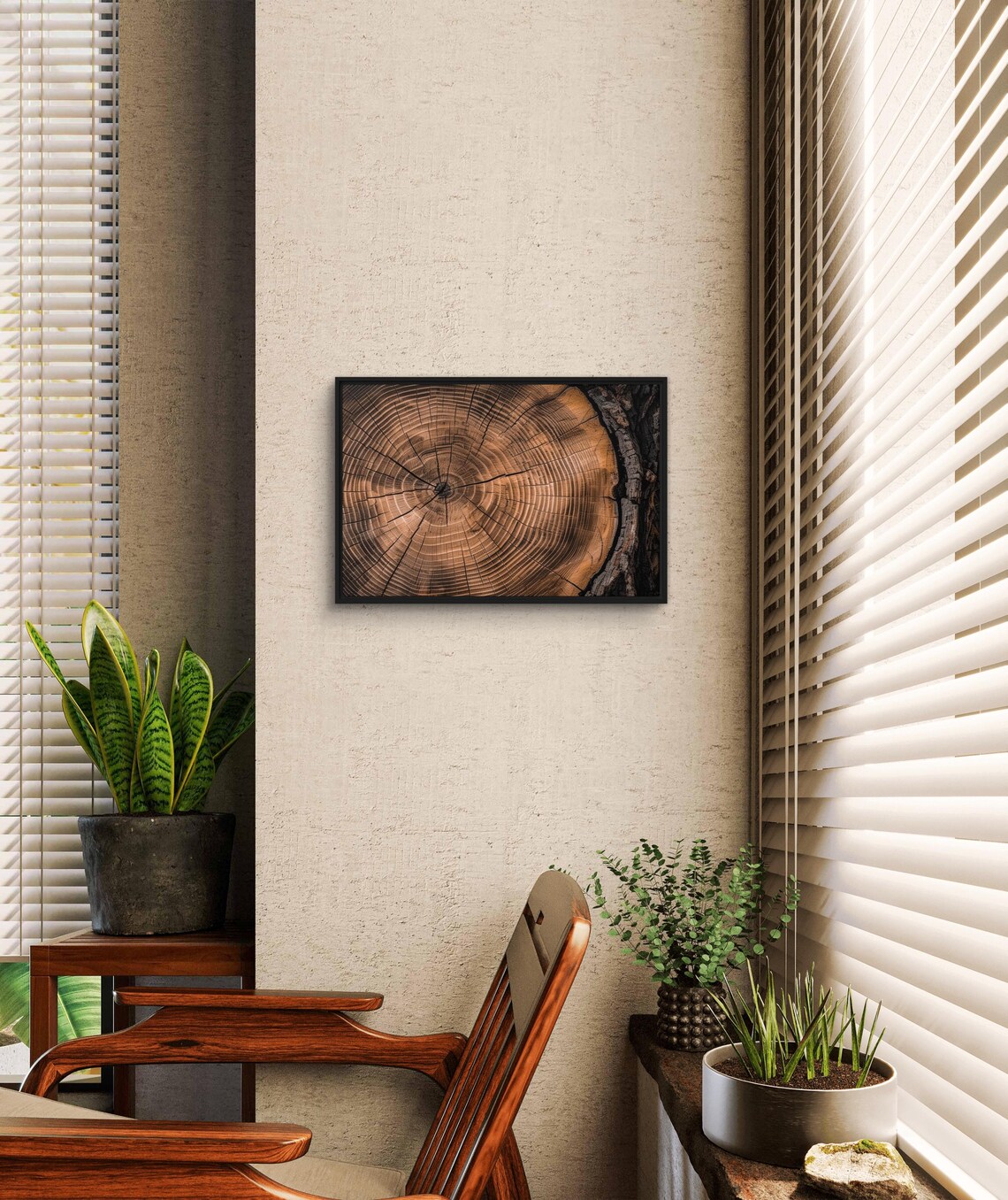 Rustic Tree Ring Framed Print Nature Inspired Woodgrain Wall Art Modern Farmhouse Cabin Or Minimalist Decor - Image 3